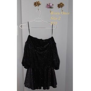 Black simmer off shoulder puff sleeve dress